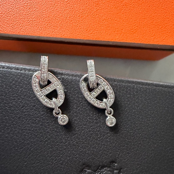 Hermes Jewelry - NEW! RARE✨HERMÈS 18K White Gold Chaine d'Ancre Enchainee Diamond Small Earrings